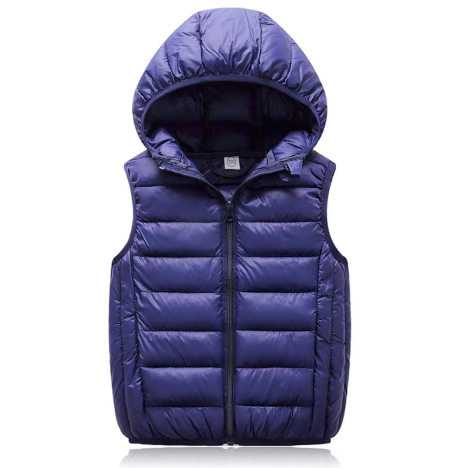 Teenagers Children Light down Jacket Vests Warm Autumn Winter Boys Girls Parent-Child Coat Waistcoat Kids Hooded Outerwear