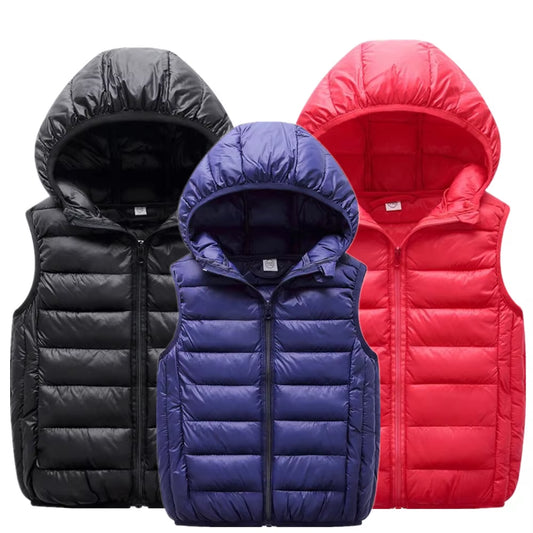 Teenagers Children Light down Jacket Vests Warm Autumn Winter Boys Girls Parent-Child Coat Waistcoat Kids Hooded Outerwear
